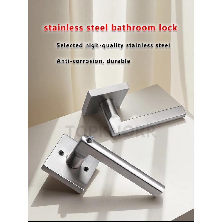 Home Use 304 Stainless Steel Square Handle Door Lock Magnetic Absorption Keyless Indoor Bathroom Silent Door Knob Lock