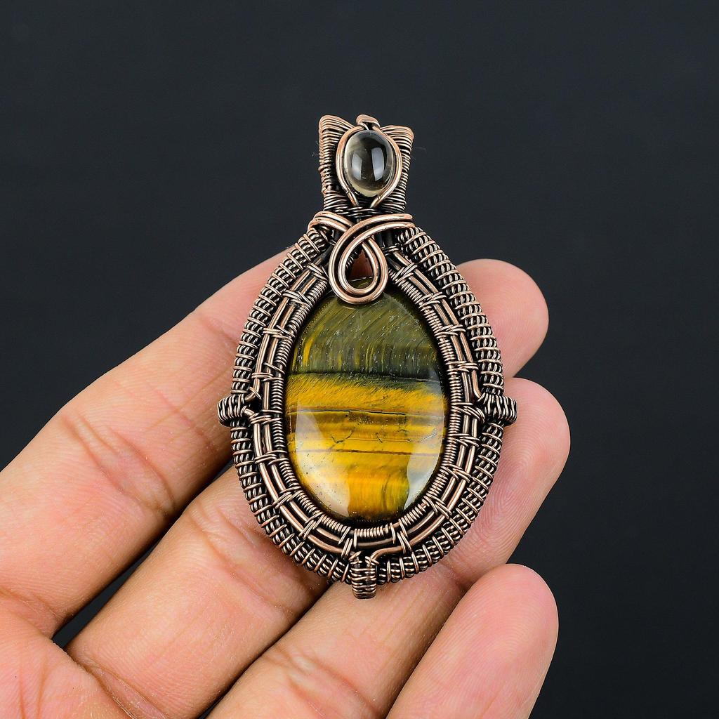 Bumblebee Jasper Gemstone Pure Copper Wire Wrapped Handmade Pendant Jewelry For Gift