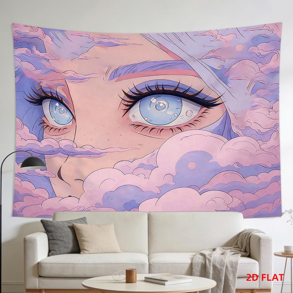 Aesthetic Eye Tapestry Wall Hanging Cloud Print Pink Purple Dreamy Surreal Boho Decor Bedroom Art Decorative Canvas Poster Livin
