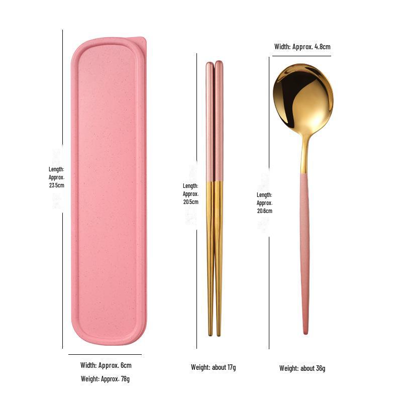 Stainless Steel Portable Tableware Set: Chopsticks, Spoon, Fork - Customizable Student/Outdoor Gift with Logo.