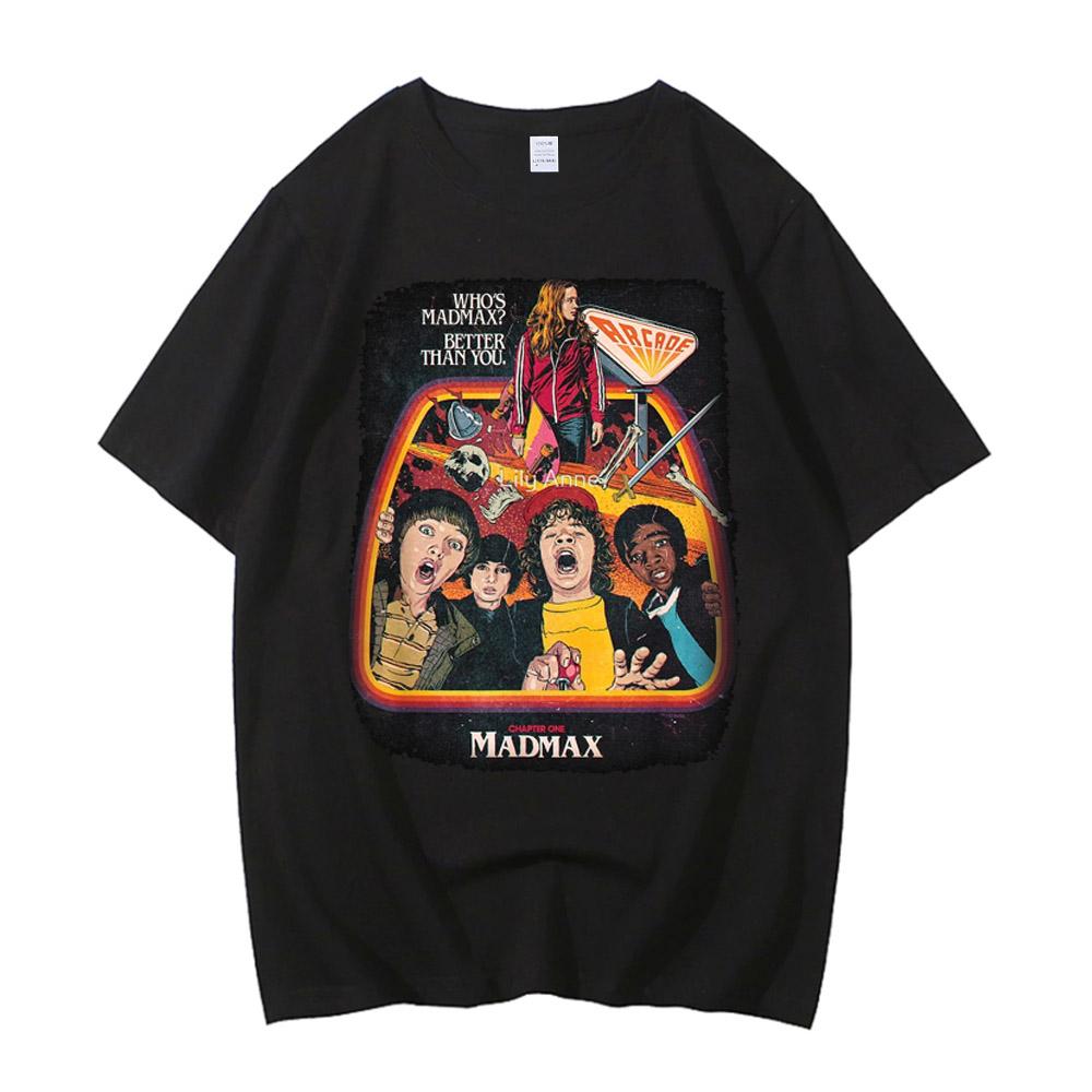 High Quality Cotton Hawkins Demogorgon T-shirt Anime Black T Shirt Cartoon Short Sleeve Harajuku Tshirt Women Men