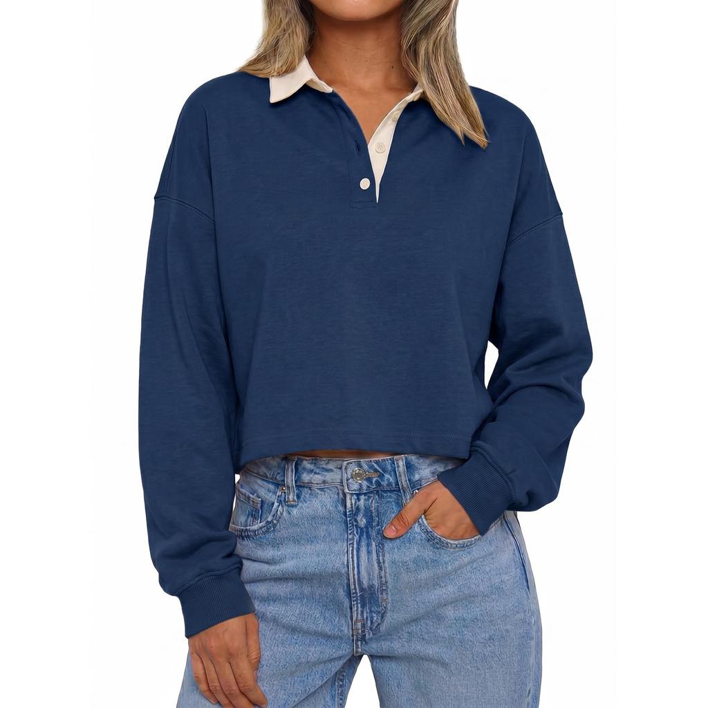 Women's Casual Color Neck Sweatshirt for Daily Wear, Comfortable Pullover Top