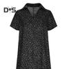 Summer Dress Dot Printing Short Sleeves Loose A-line Shirt Dress V Neck Knee Length Midi Dress for Dating Travel Vacation
