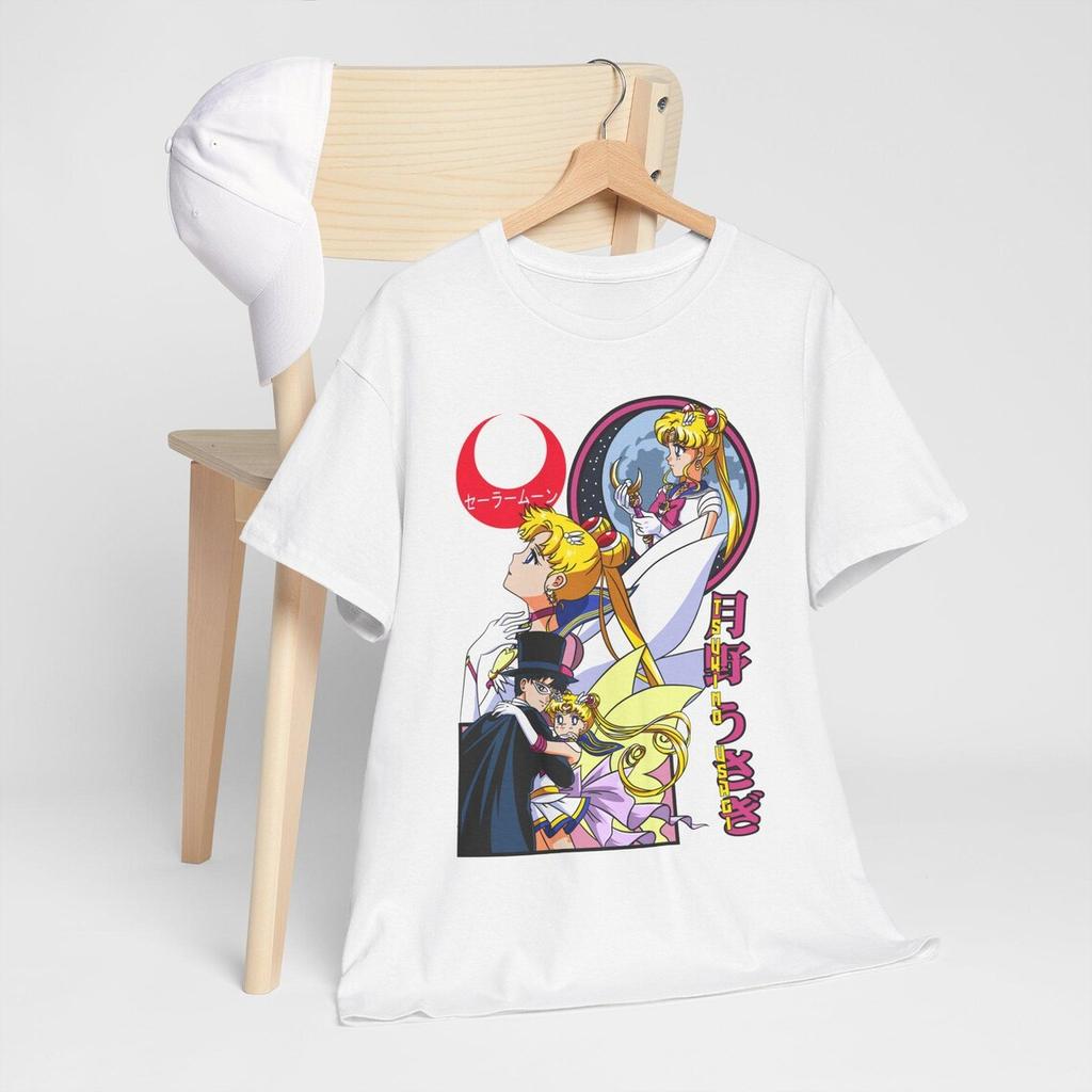 Miniso 90s Anime Sailor Moon Retro Graphic Summer Cotton Men Women Tee Streetwear Casual Trend Short Sleeve Couple Hip Hop Top