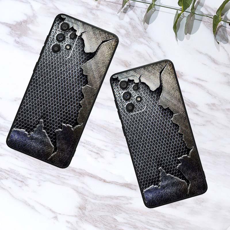 Creative metal style pattern Phone Case For Samsung A73 A72 A71 A55 A54 A53 A52 A51 A13 A22 A16 A15 A12 A14 A26 A07 5G Black