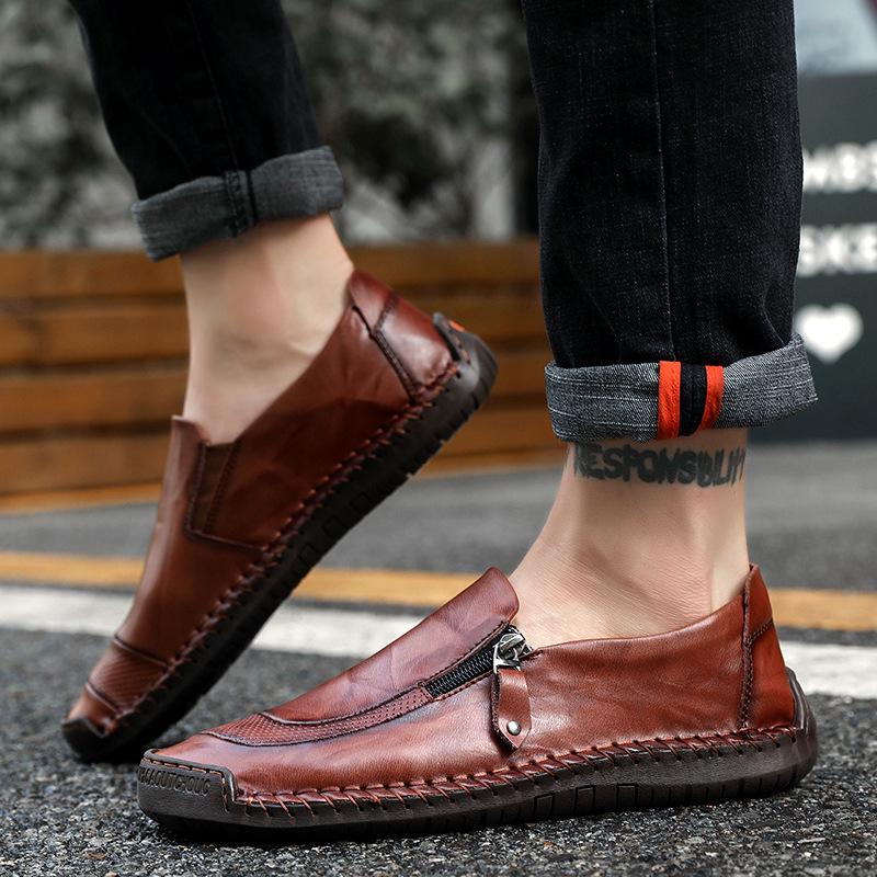 Large Size Breathable Casual Men's Shoes Handmade Driving Shoes Leather Shoes Soft Sole Non-Slip Casual Shoes Comfortable