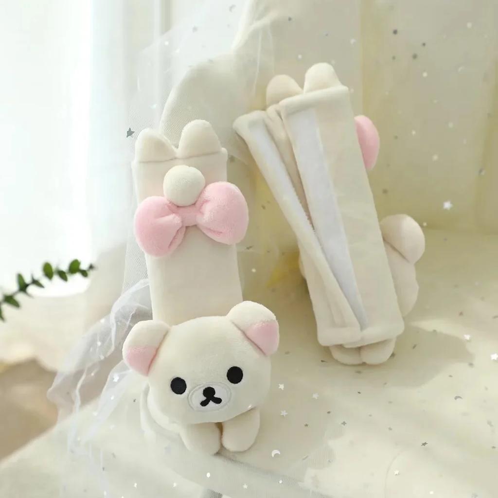 Cute Bear Car Seat Belt Cover Soft Plush Shoulder Pad Kawaii Auto Accessory For Women Girls Comfortable Safety Strap Cushion