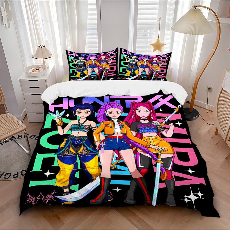

3pcs bedding set K-Pop Demon Hunters Includes 1 Comforter+2 Pillowcases, Without Pillow Inserts, Soft Comfortable, Lightweight Breathable,207 135x200cm