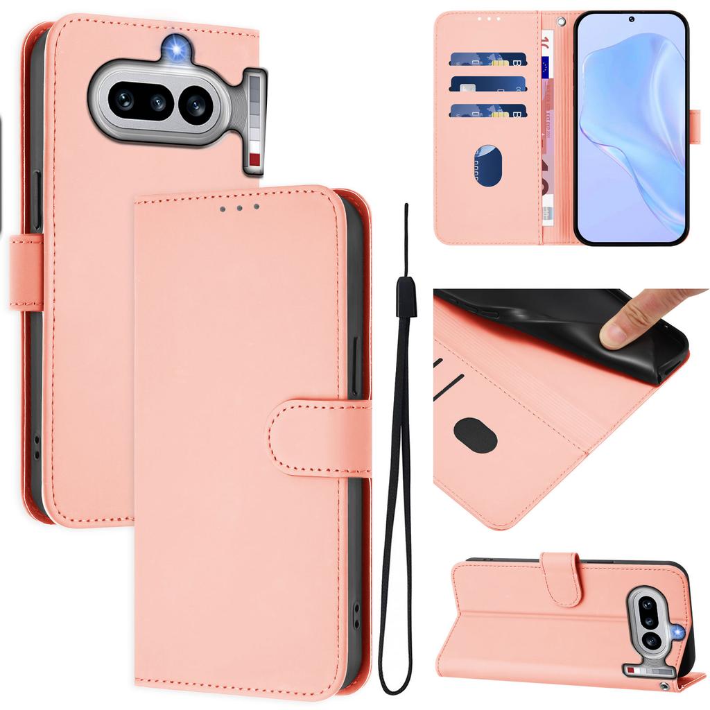 Wallet Case for Phone - Leather/PU, Pink, With Lanyard