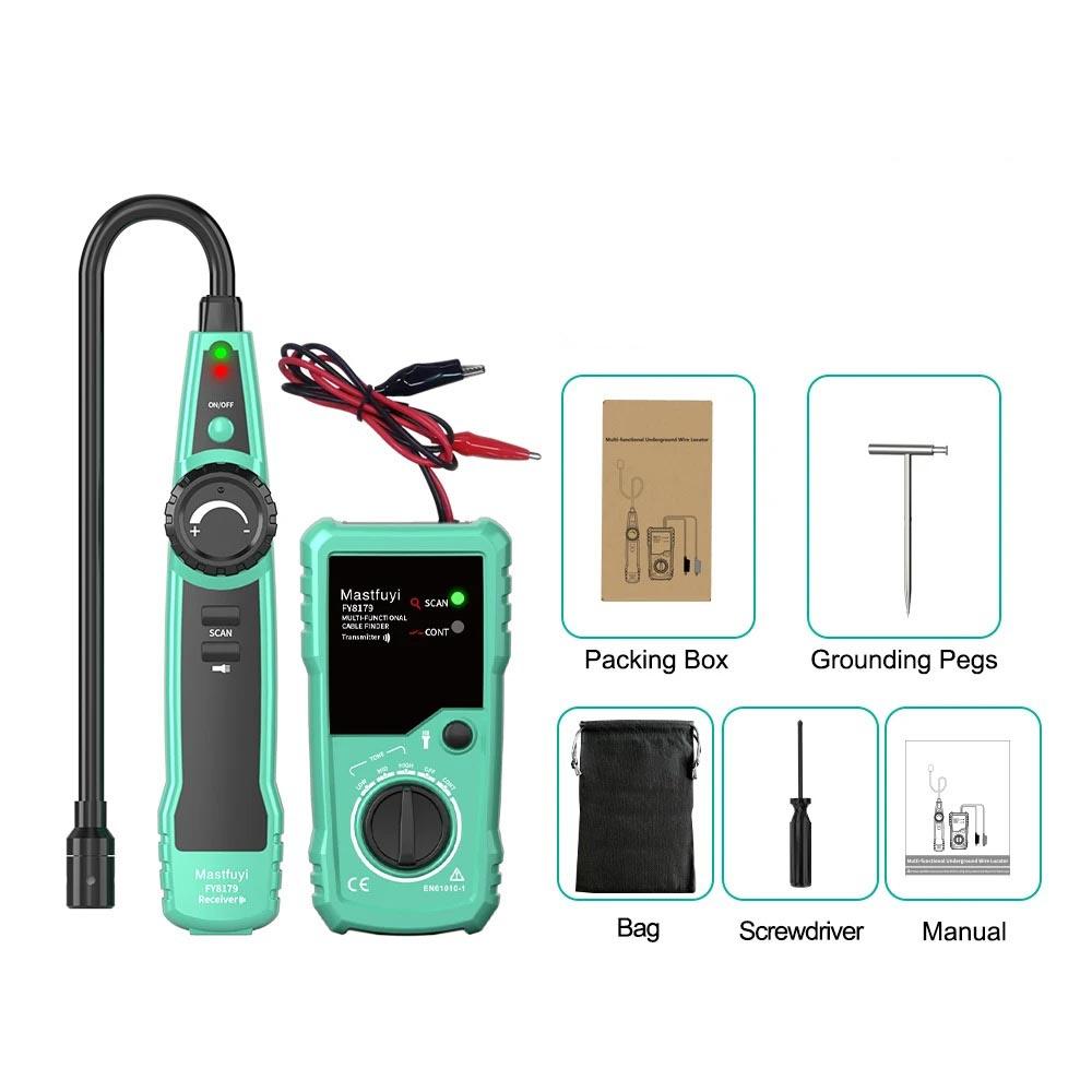 

MASTFUYI Профессиональный детектор подземных кабелей Сетевой кабель Телефонный кабель Локатор скрытой проводки Глубина 2 м Дальность 3000 м
