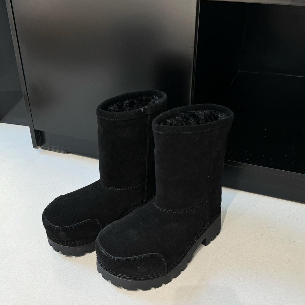 Wool Version~ Ugly Cute and Naive Big Head Snow Boots Women's Winter Thick-soled Medium Boots Thickened Velvet Warm Northeast Large Cotton Boots