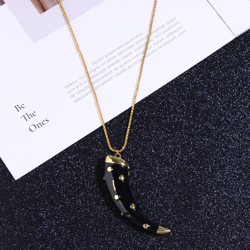 Personalized Enamel Horn Pendant Necklaces For Women Luxury Design Long Necklaces Vintage Chunky Jewelry Gift