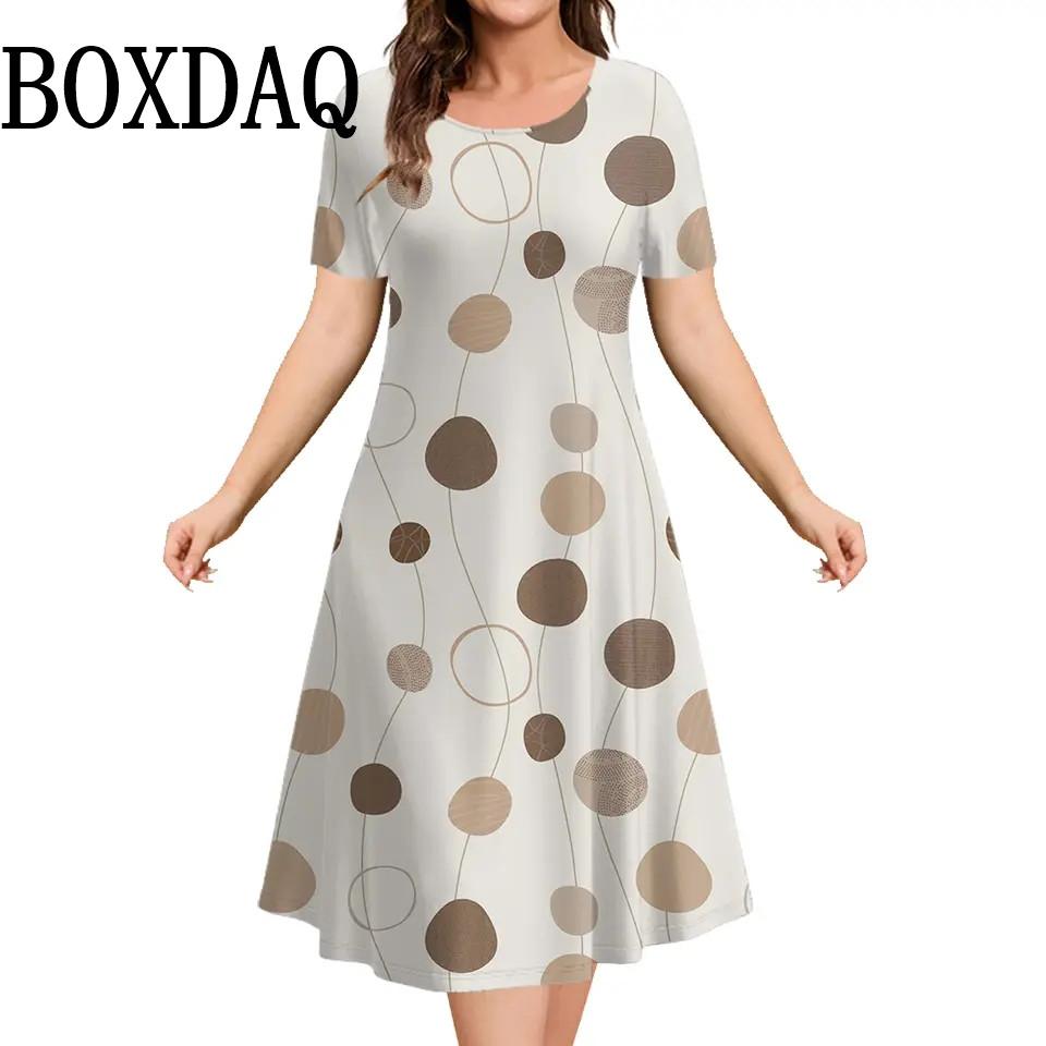 

Женские платья с принтом в горошек, летняя одежда, короткие рукава, свободное платье больших размеров, модное элегантное женское уличное мини-платье 6XL