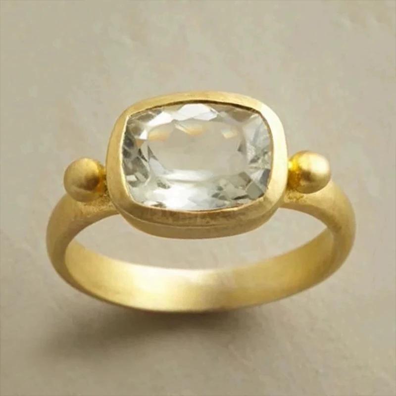 Novel Vintage Geometric Cubic Zirconia Ring for Women Gold Color Fashion Party Daily Simple Versatile Accessories Jewelry