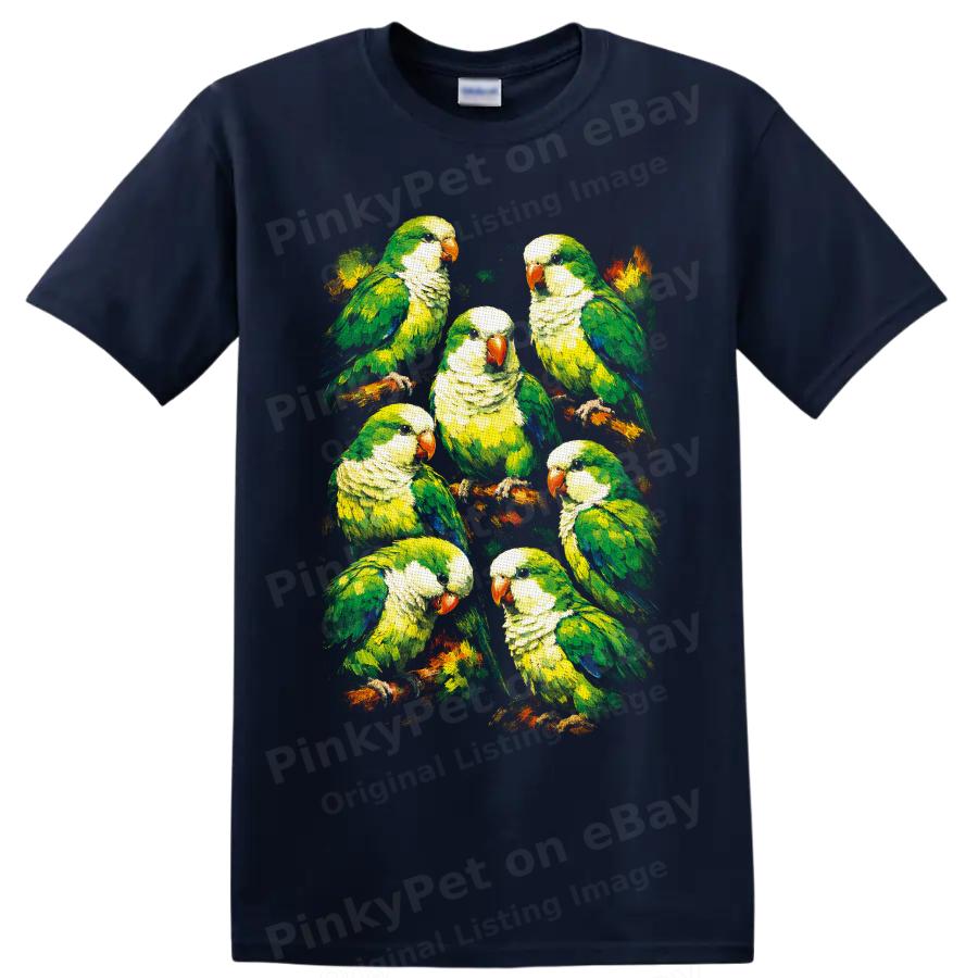 Monk Parakeet Flock T Shirt Colorful Tropical Bird Art Nature Lover Tee Gift