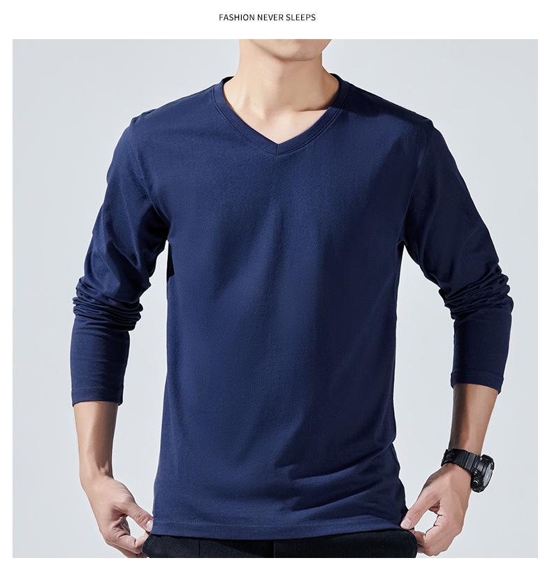 Pánská nadměrná bavlněná košile s výstřihem do V, dlouhým rukávem, jednobarevná, tenká, volného střihu