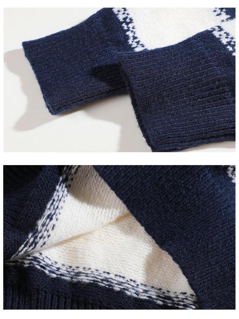 2025 Men's Japanese Casual Striped Knit Pullover - Autumn/Winter Loose Fit, Long Sleeve, Round Neck.