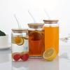 1PC - Bamboo Lid Glass Water Cup, Circular Straw Cup, Cola Cup, Transparent Cold Drink Mason Cup