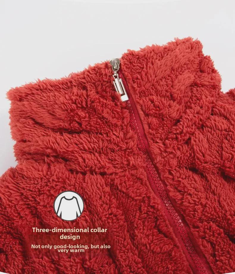 Rode Feestelijke Winter Bruiloft Koppel Pyjama's met Rits - Langharig Koraalfleece