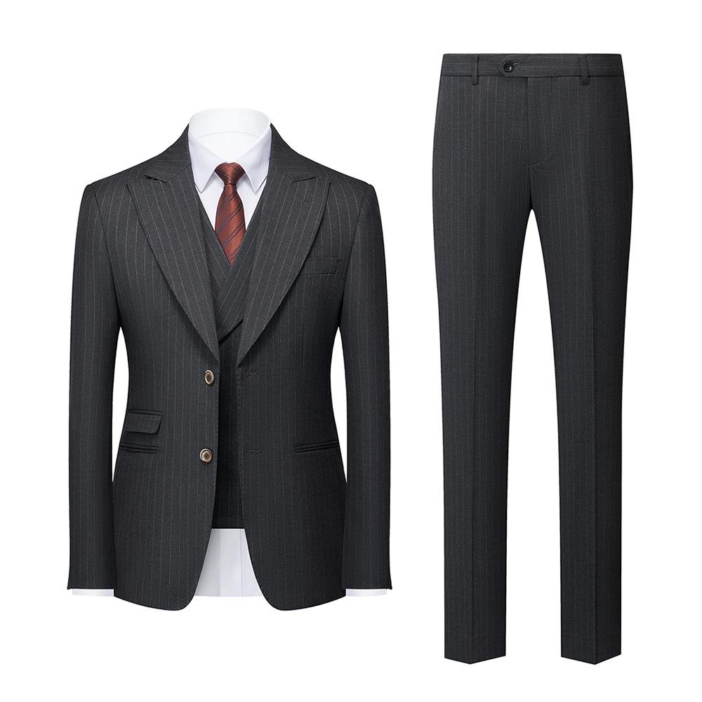 Spring Men s Slim Fit Striped Suit: Korean Style Business Casual Wedding Three-Piece Set 3XL