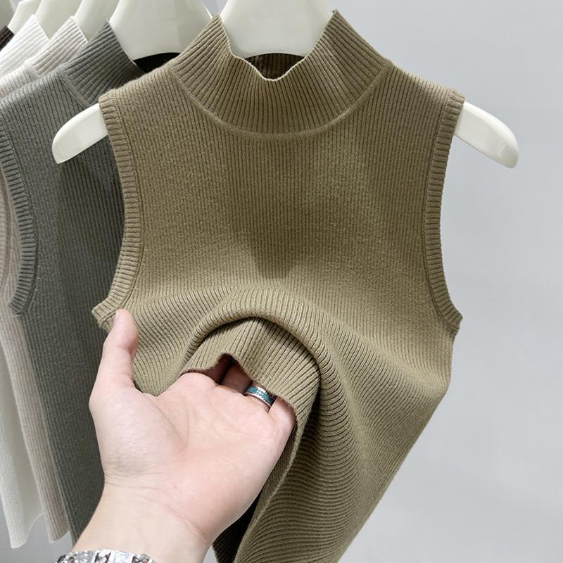 

Водолазка Без рукавов Вязаный Приталенный Пуловер Жилет Женский Летний Осенний Свитер Базовый Слой Без рукавов Женский Топ 2XL хаки