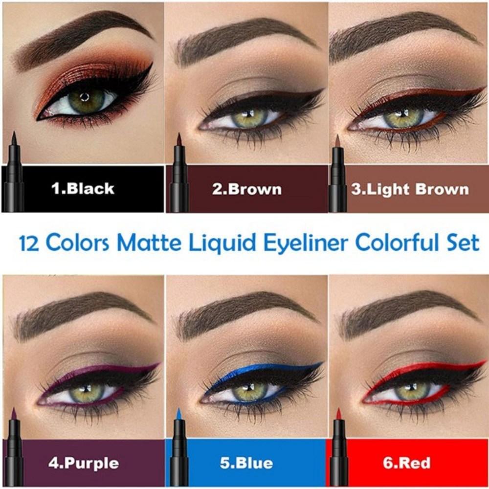12 Colors Eyeliner Kit Makeup Waterproof Quick-Drying Pen Cosmetic Set, 1 Piece