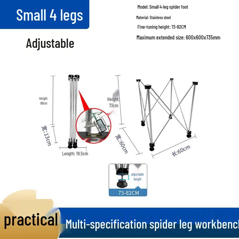 Foldable Spider Leg Workbench with Stainless Steel Brackets - Multifunctional Vending Tabletop and Tile Mason.