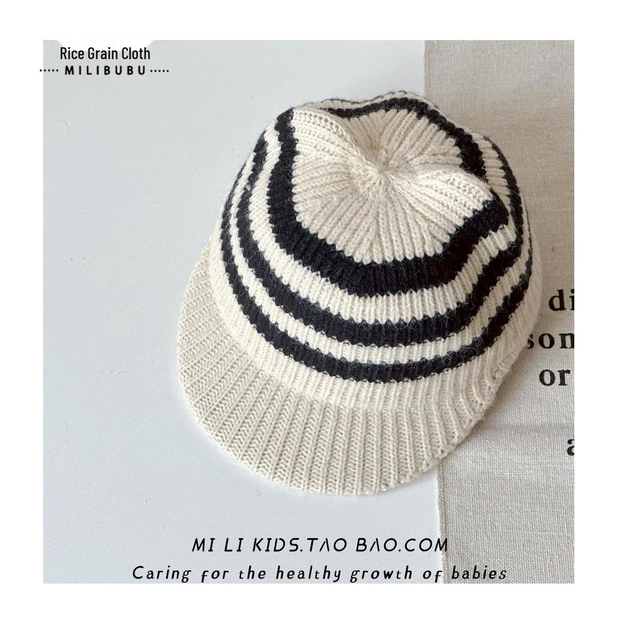 

Korean Style Kids Striped Knit Hat - Autumn/Winter Sunshade & Sun Protection for Boys and Girls 48-52cm (Recommended for 2-6 years)