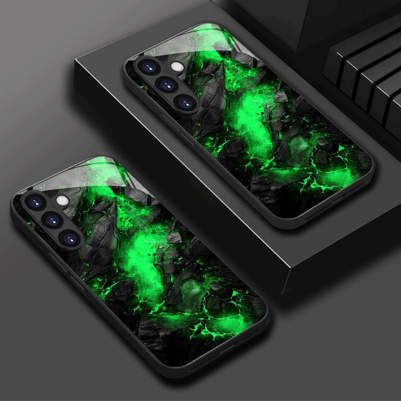 Electroplated glass phone case suitable for Samsung Galaxy S26 S25 S24 S23 S22 S20 S11 S10 FE Ultra Plus anti drop green pattern