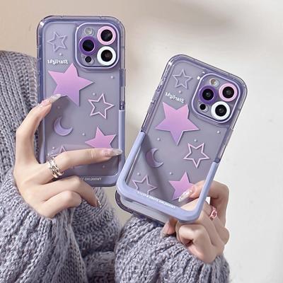 Ins Stars Moon Purple Stojak Uchwyt Shell Dla Iphone 13 12 11 Promax 14 Pro Max Miękki Silikon Uroczy Cartoon Fajne Etui Na Telefon Conque