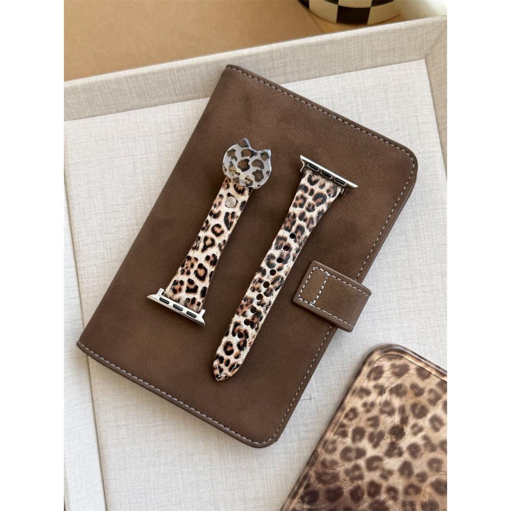 Leopard Print Genuine Leather Strap for Apple Watch, Fits Ultra 2, 49/46/45/42/40mm, Leather Wristband for iWatch Series 11 / 10 / 9 / 8 / 7 / 6/ 5/SE