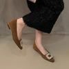 Fashion Women's Flat Shoes Spring New Pointed Head Shallow Mouth Suede Crystal Buckle Soft Sole Non-slip Low-top Shoes