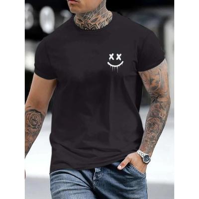 Cotton Men's New Smiling Face Printed T-shirt Short Sleeved 2024 Men's Summer New Casual Loose Black T-shirt Short Sleeved Shirt