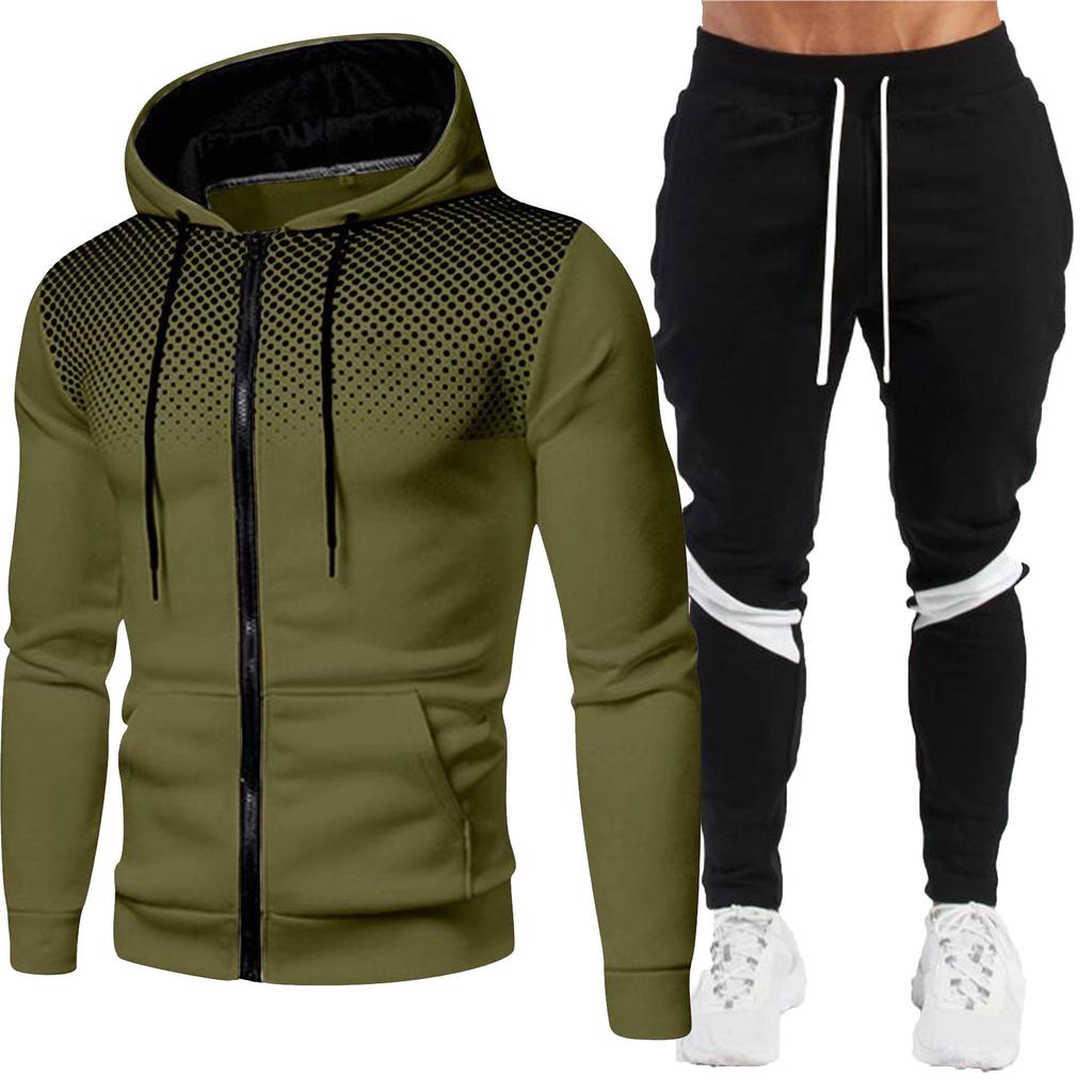 Fashion Men's Jacket Two Piece Zipper Hoodie+Pants Winter Warm Sports Wear Running Sports Wear