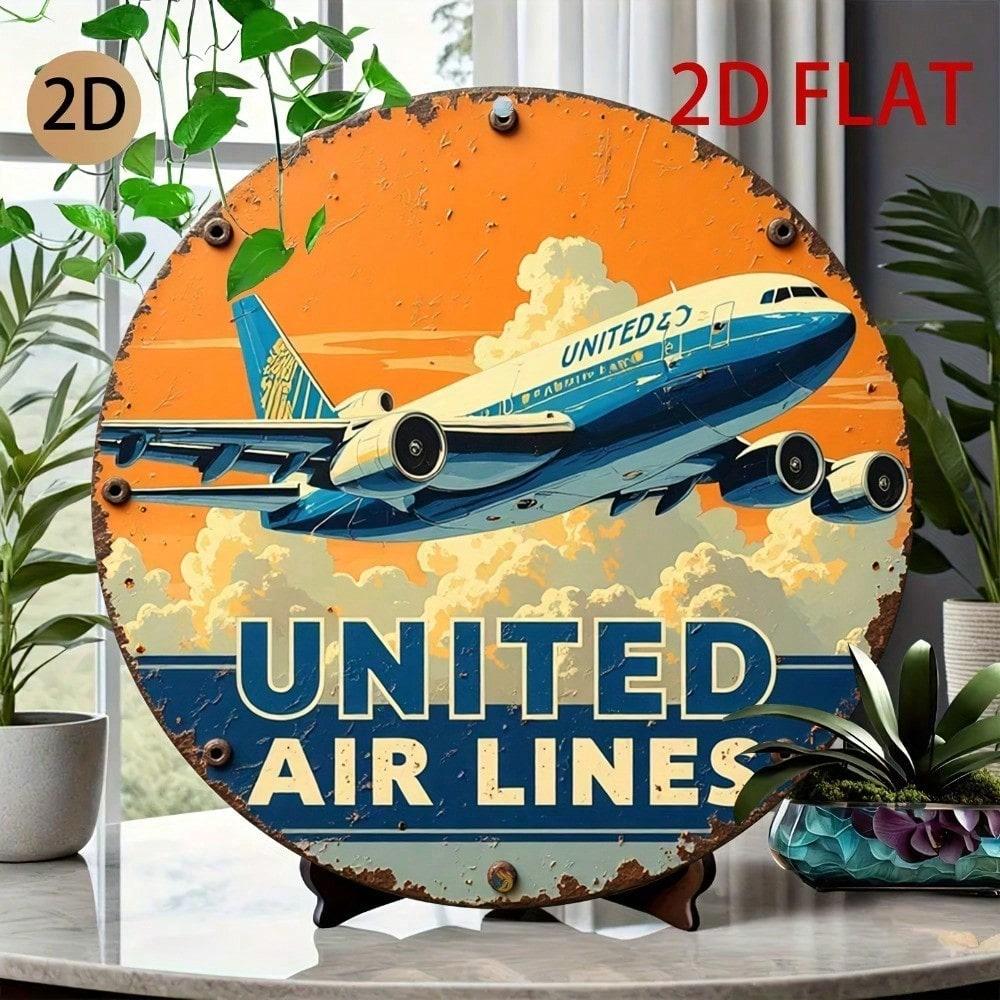1pc Vintage United Airlines Metal Sign Retro Aviation Wall Decor Aluminum Plaque Home Office Cafe