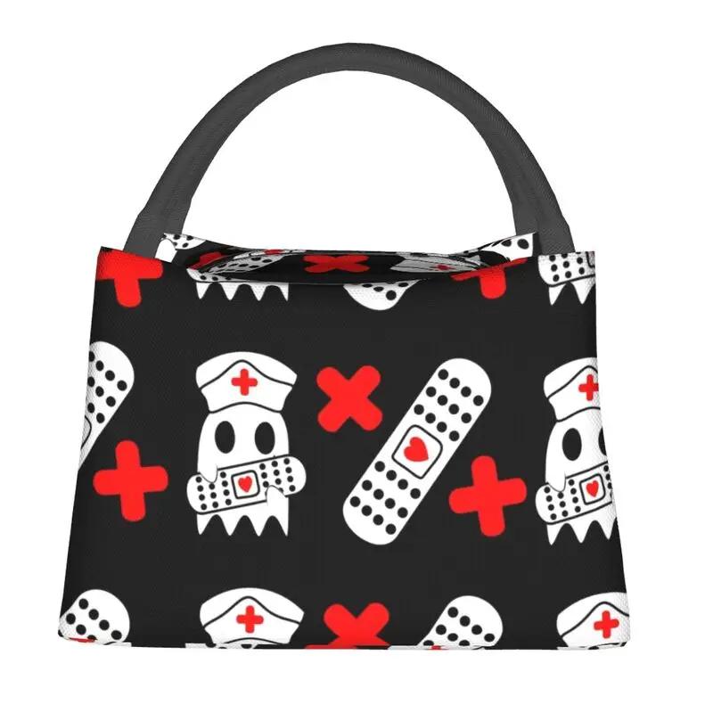 Nurse Nursing Tool Pattern Insulated Lunch Bag for Work Office Resuable Thermal Cooler Bento Box Women