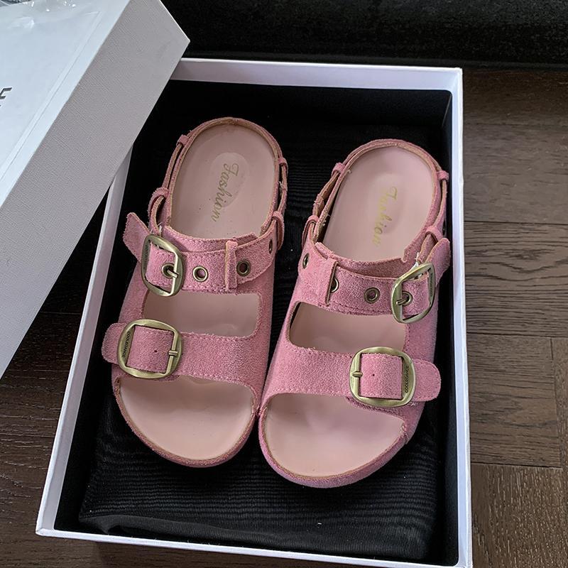 

Fashion Luxury Pink Birken Sandal Woman Brand Design Suede Leatherette Buckle Strap Sandalias Ladies Summer Casual Thick Sole Mule Shoes 40 розовый