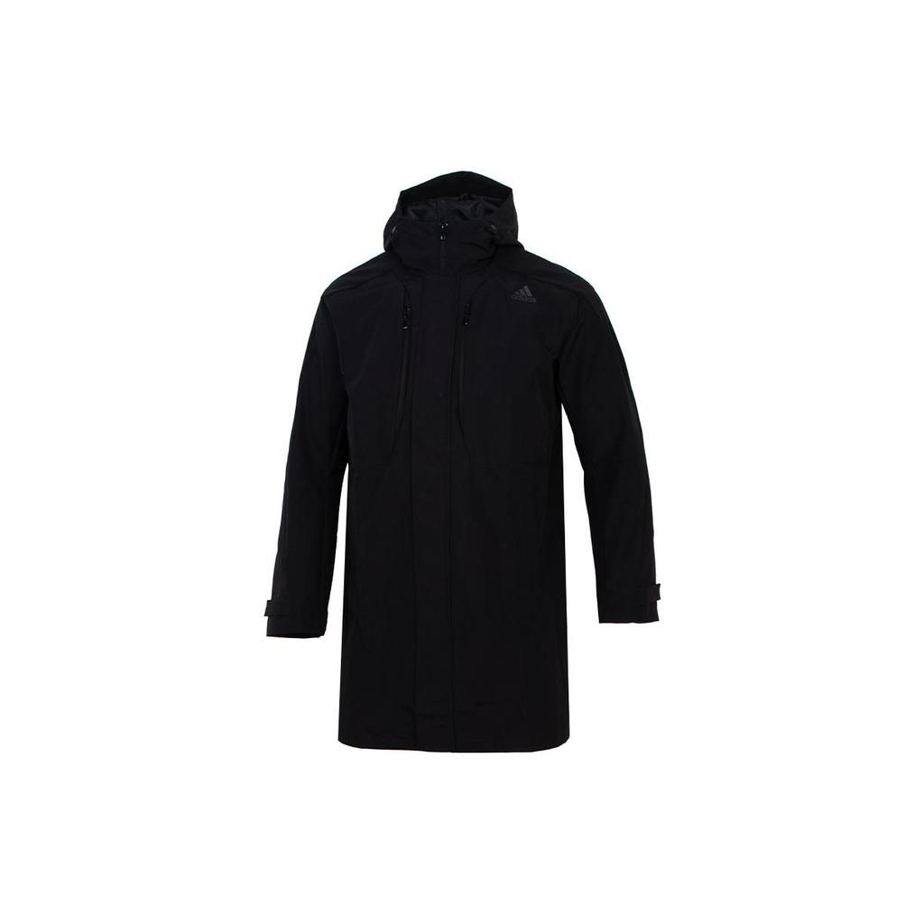 Adidas Solid Color Letter Logo Print Zip Hoodie Long Jacket Men Outerwear Black H39267