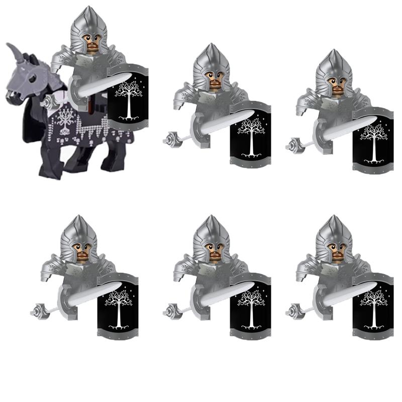 MOC Středověké Vojenské Stavební Kostky Elfský Bojovník Ork Rohan Gondor Rytíř Sada Postav Zvířecí Armáda Zbraň Luk Kuše Hračka