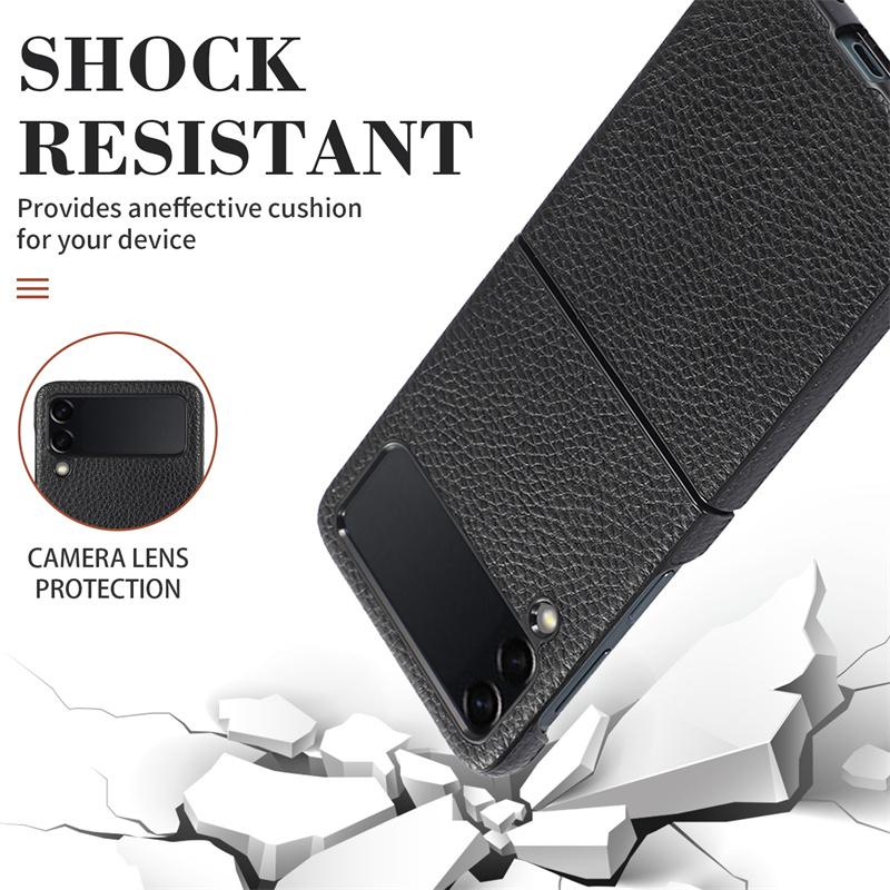 Luxury Genuine Leather Phone Cases For Samsung Galaxy Z Flip 4 3 5g Fashion Lychee Texture Cover Case For Samsung Z Flip4 Flip3