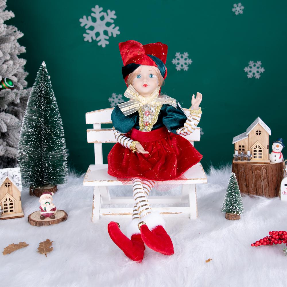 Rot-Grün-Gold Retro Hofnarren sitzende Weihnachtsfigur