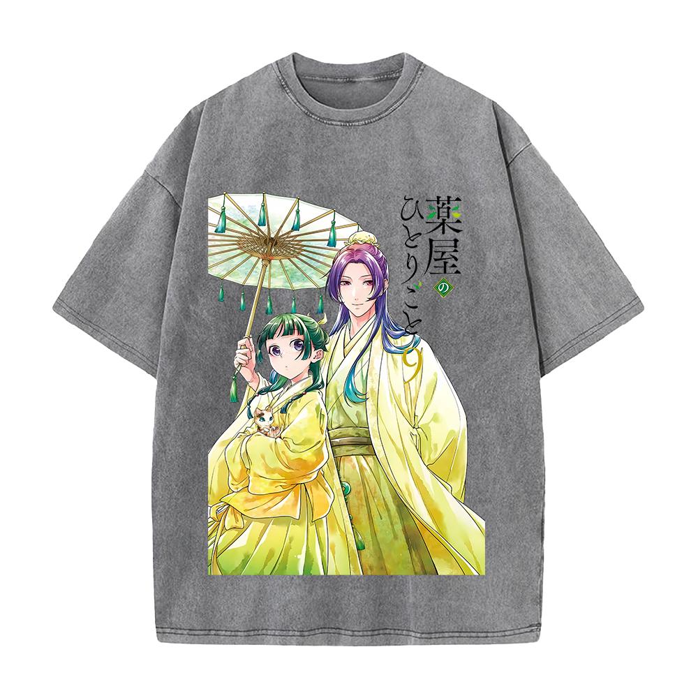 The Apothecary Diaries Maomao Jinshi Printed Tee Men Women Washed T-shirts Cotton T Shirt Short Sleeve Clothing Harajuku Tshirt