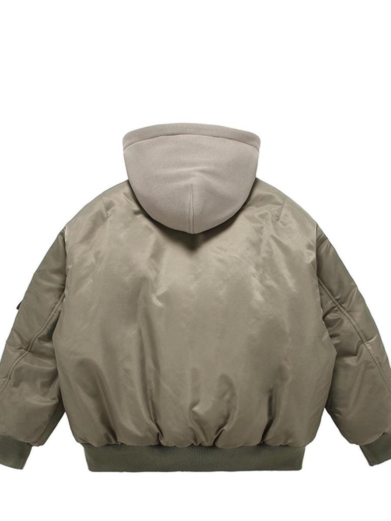 Herren Winter Kapuzen-Faux-Zweiteiler Fliegerjacke - Trendiger Patchwork Baseballmantel