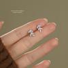 Authentic 999 Sterling Silver Stud Earrings for Women Simple Leaves Earrings Shiny Clear CZ Wedding Engagement Jewelry