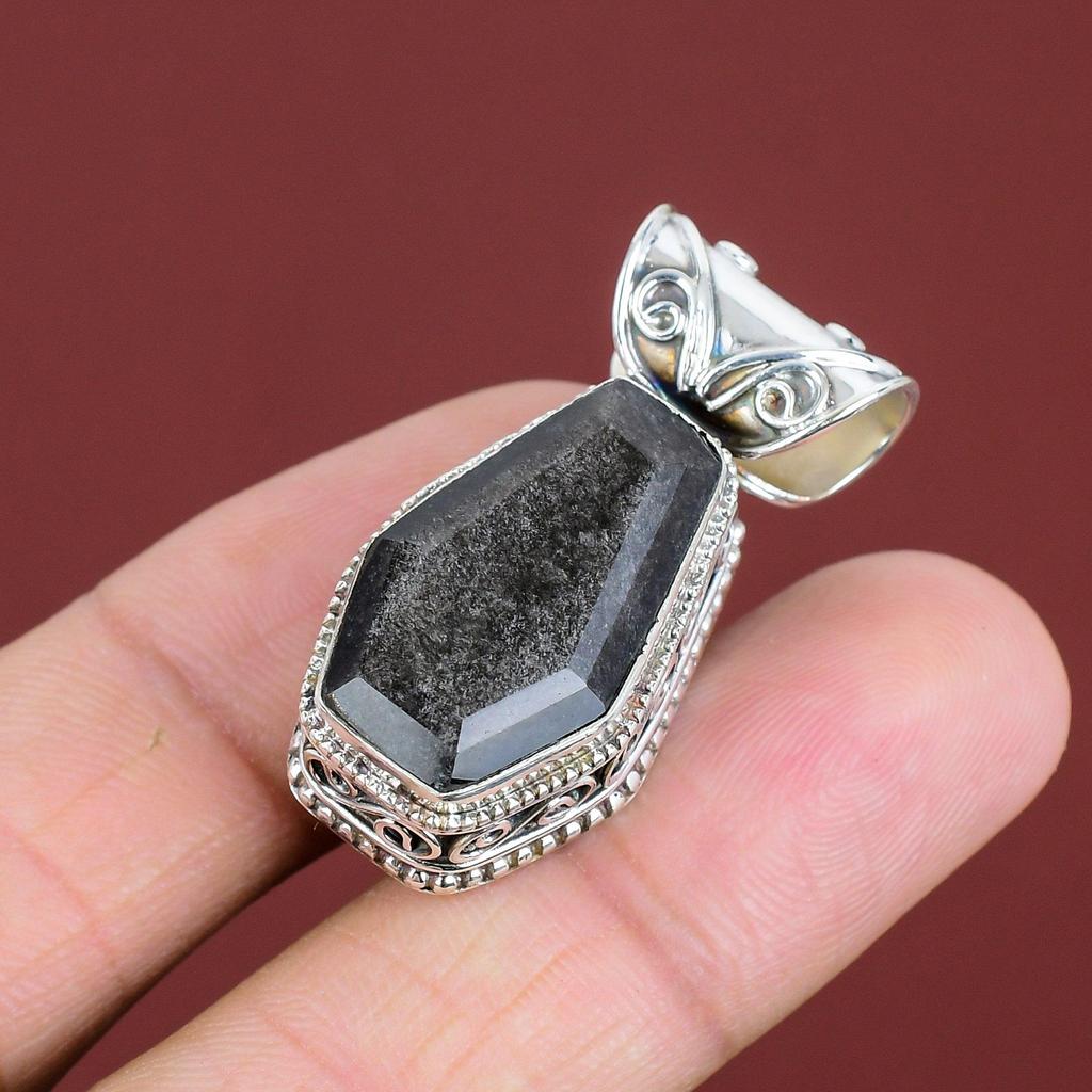 Silver Sheen Obsidian Pendant Original Gemstone Pendant Vintage Jewelry 925 Sterling Silver Pendant Handmade Dainty Pendant Anniversary Gift