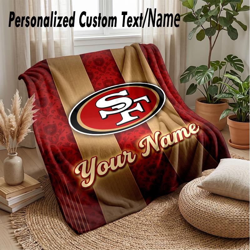 San Francisco 49ers Custom Flannel Throw Blanket Print Your Name Text Soft Warm Blanket Holiday Present