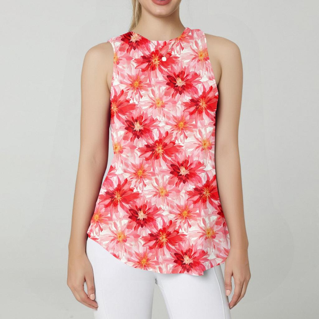 Damenmode Lässige ärmellose Weste Vintage Print Rundhalsausschnitt Ärmelloses Top