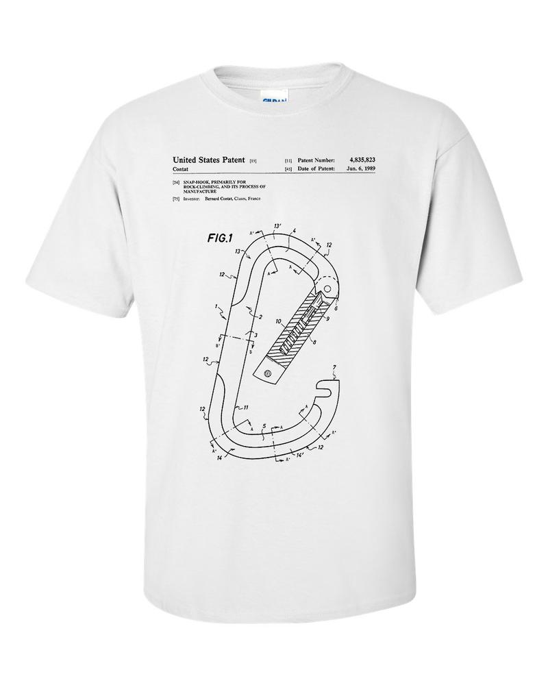Carabiner Ring Patent Rock Climbing Climber Blueprint Gift TShirt 2XL