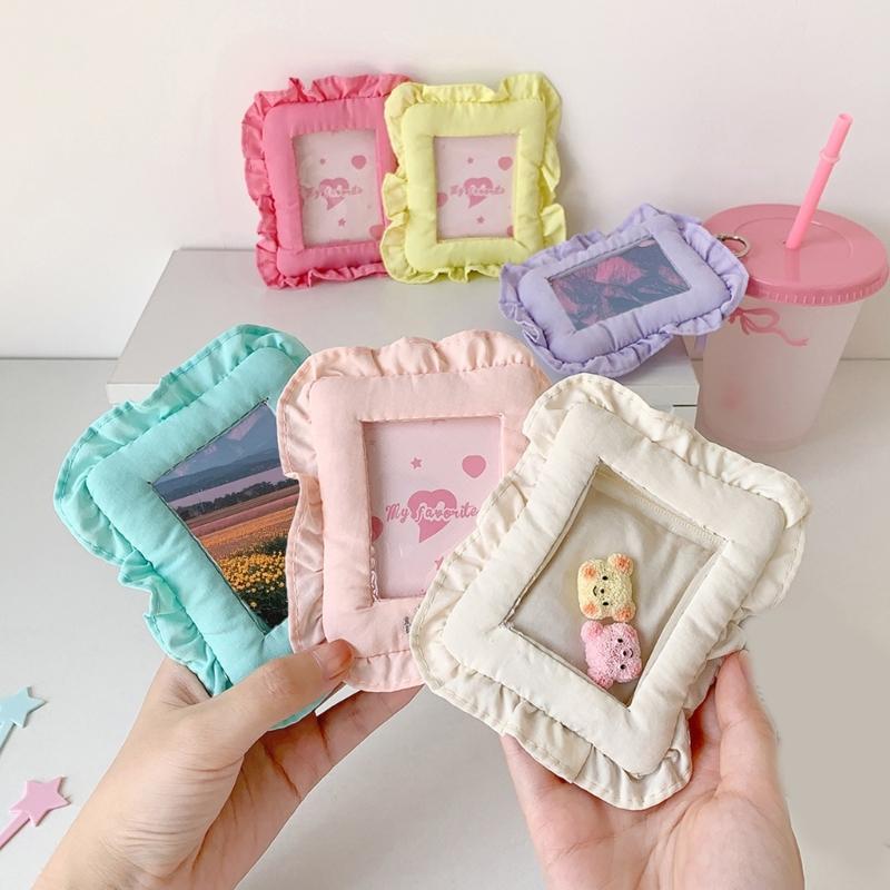 Cute Cloth Pillow Photo Holder Keychain For 3 Inch Photocard Cards Portable Wall Decoration Travel Accessory