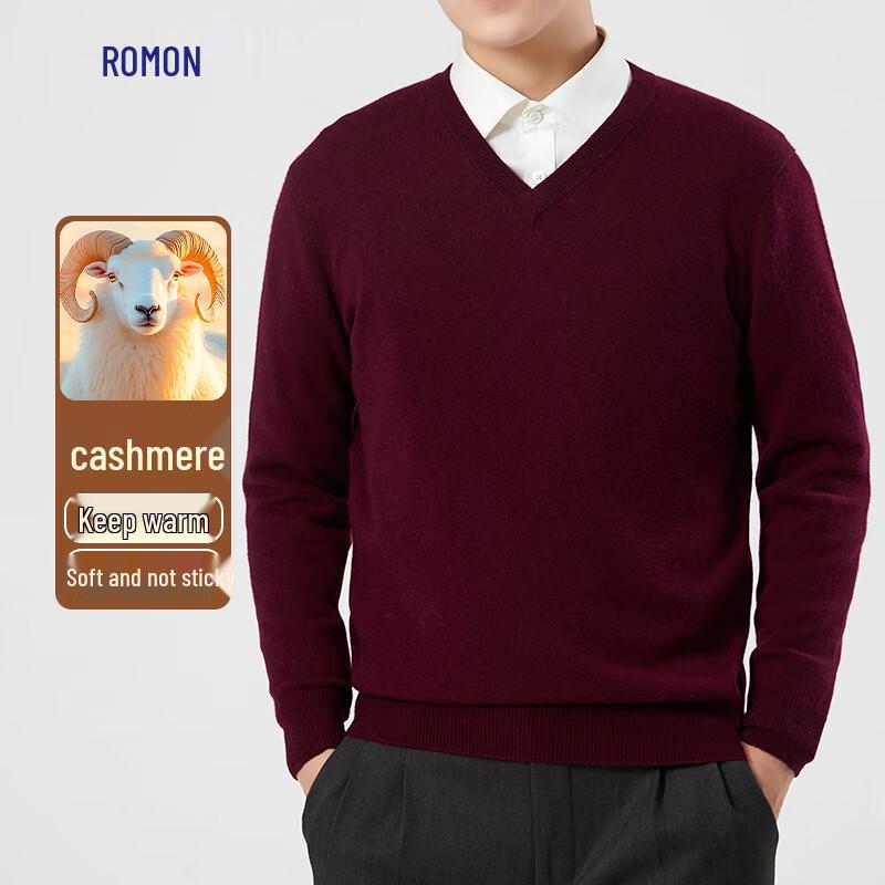 Romon Men's V-Neck Cashmere Blend Pullover